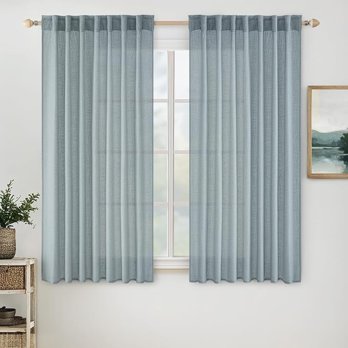 MIULEE Dusty Blue Linen Curtains 52x54 Inch 2 Panel by MIULEE