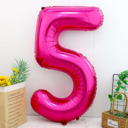 40 Inch Hot Pink Number 5 Balloon, Giant Number Balloons, Birthday Decor | - Image 2
