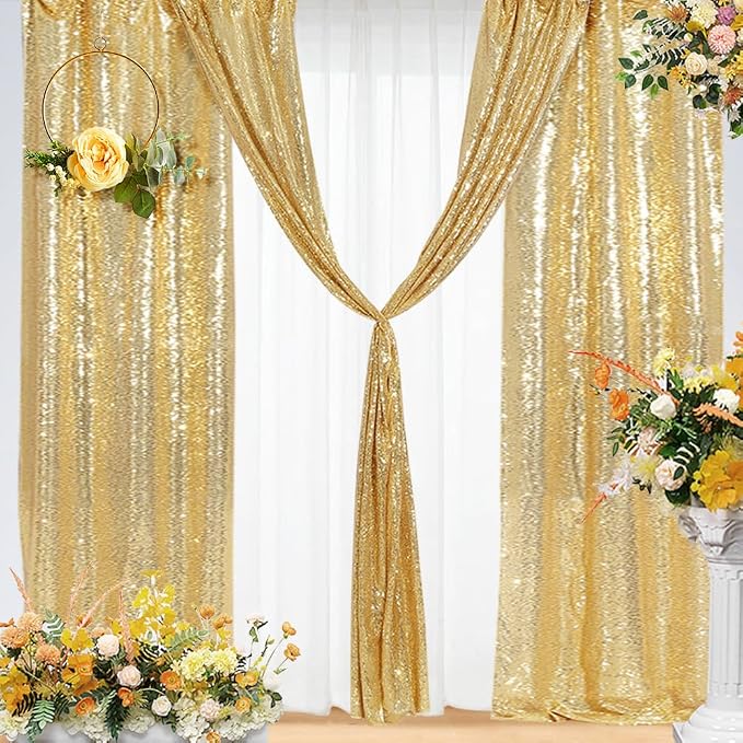 Eternal Beauty Gold 3mm Sequin Backdrop 2x8 Ft 2 Pack Wedding | Dense Sparkle - Image 5