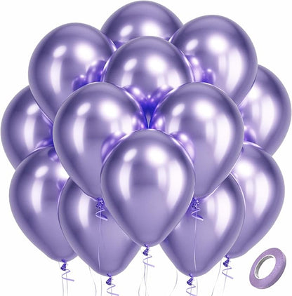 Bezente Metallic Purple Latex Round Helium Party Balloons 100 Pack 12 inch | by Bezente