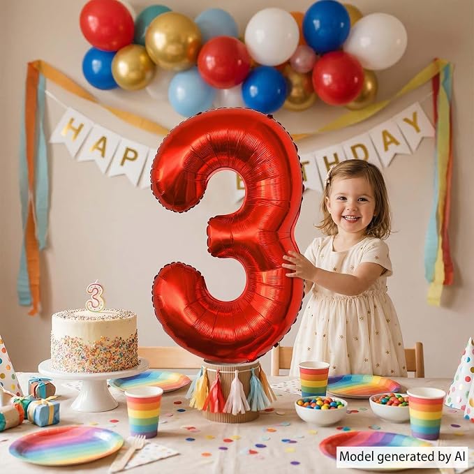 Red Number 3 Balloon 40 Inch, Foil Numeral - Image 3