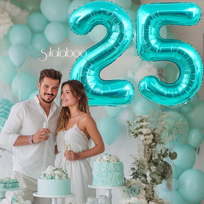 40 Inch Big Teal Blue Number 25 Foil 0-9 Mylar Helium Balloons | Large Digital - Image 2