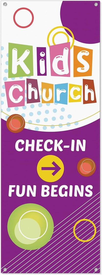 Hahafelt Kids Church Check-in Banners 23 x 63 Inch VBS 2026 Childrens Church by Hahafelt