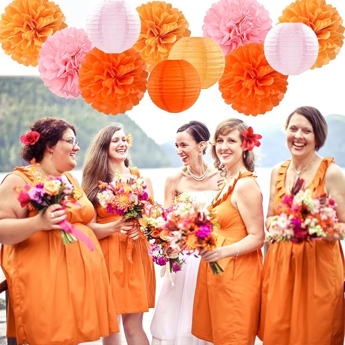 Pink-Orange Groovy Party-Decorations Paper-Flowers Lanterns - Image 5