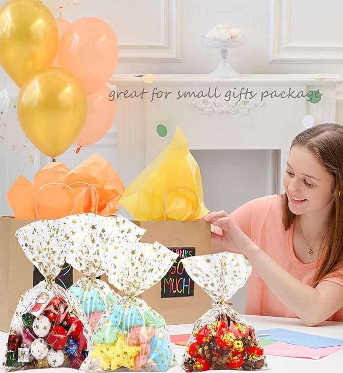 100 Pcs Star Printed 5"X 7" Gift Wrap Cello Cellophane Treat Bags Party Favor - Image 5