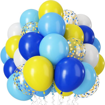 Blue Yellow Balloons, 12Inch Dark Light Blue Yellow and White Latex Balloon by TAOYE