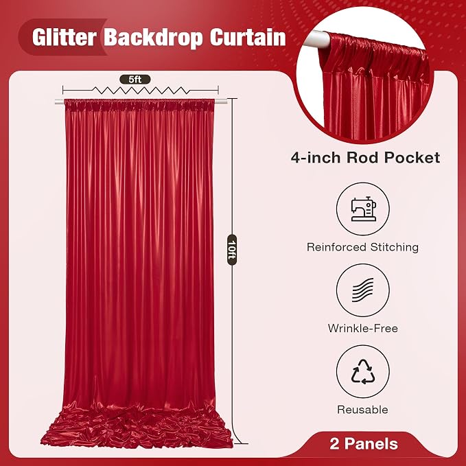 10x10FT Red Sequin Backdrop Curtain - Image 5