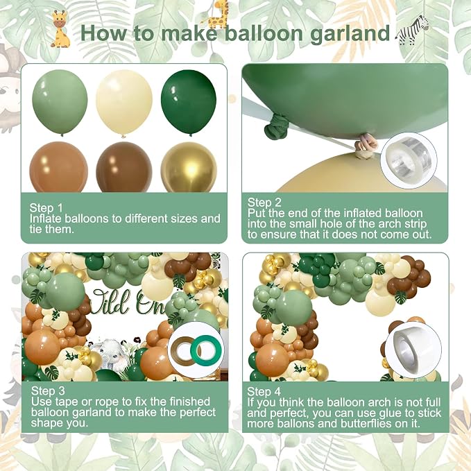 142pcs Jungle Safari Sage Brown Balloon Arch Kit - Image 3
