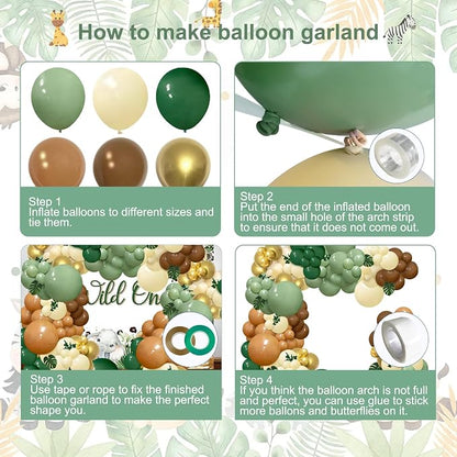 142pcs Jungle Safari Sage Brown Balloon Arch Kit - Image 3