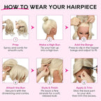 REECHO Messy Bun Hair Piece with Bangs – 2-in-1 Drawstring Ponytail Extension Updo Wig & Hair Topper with Long Side Bangs, Natural-Looking Hair Bun Hairpieces for Women - Natural Blonde