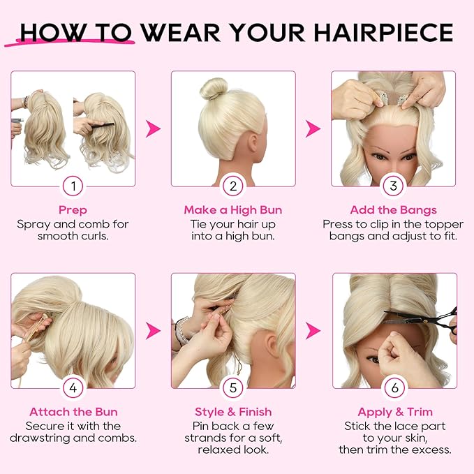 REECHO Messy Bun Hair Piece with Bangs – 2-in-1 Drawstring Ponytail Extension Updo Wig & Hair Topper with Long Side Bangs, Natural-Looking Hair Bun Hairpieces for Women - Chocolate Brown