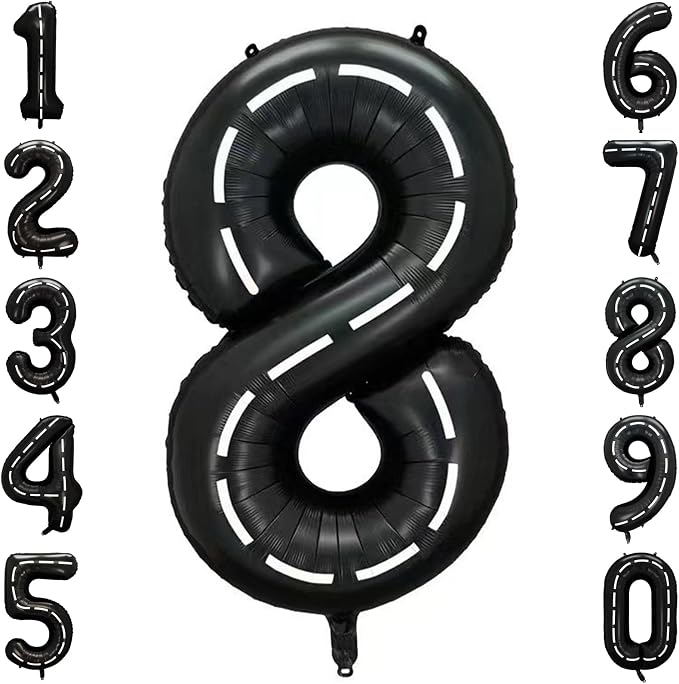 Black and White Stripes Number 8 Balloon 40 Inch, Road Theme Digit Decor | by Unknown