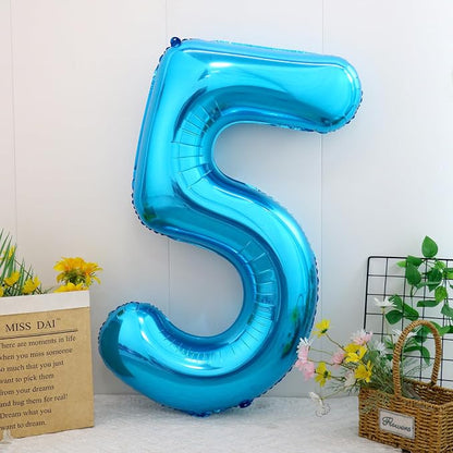 40 Inch Blue Number 5 Balloon, Giant Number Balloons, Birthday Decorations | - Image 2