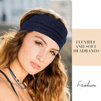 TERSE Headbands for Women Wide Non Slip Boho Head Bands Elastic Thick Soft Hairbands Fashion Workout Yoga Hair Accessories, 6 Pack