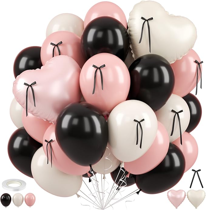 Pink and Black Heart Balloons, for Wedding Valentines Women Brithday by FEYG