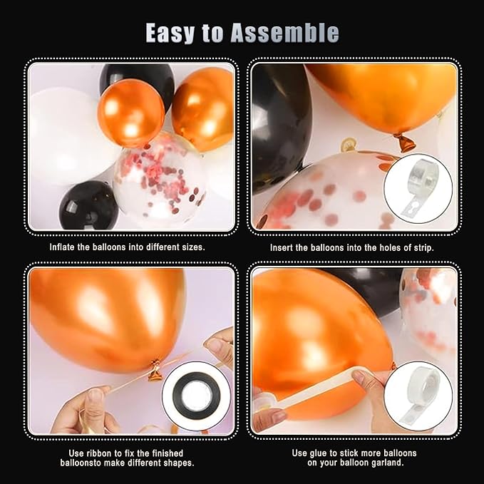 Orange and Black Balloons Arch Kit, Different Sizes Orange Balloons - Image 3