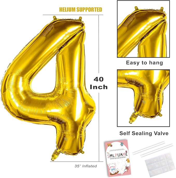 40 inch Number Balloon 0-9 Gold Large Number 40 Balloons, Digital Balloons - Image 3