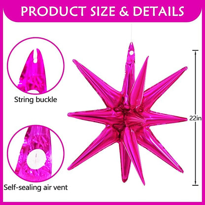 TONIFUL 4 Pcs Explosion Star Balloons Hot Pink Foil Balloon Party Decor | 22 - Image 2