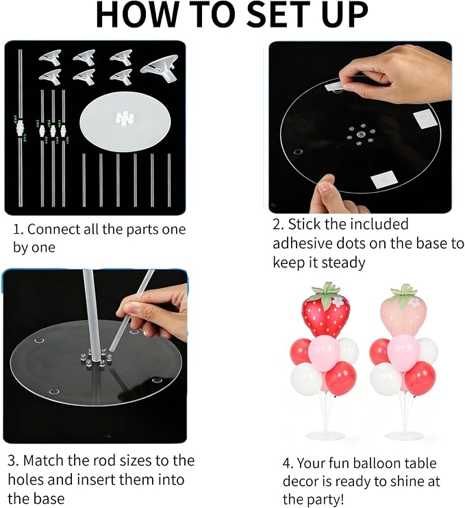 Strawberry Party Balloons Stand Kit 2 Sets, Balloon Table Centerpieces - Image 7