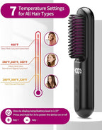 YFG Cordless Hair Straightener Brush, 10000mAh Battery, Ionic Thermal Wireless Hot Hair Brush Heat Comb (Black), Portable