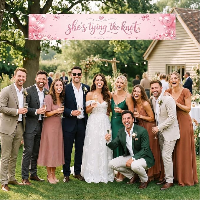 She's Tying The Knot Banner Bridal Shower Engagement Party Decorations | - Image 5