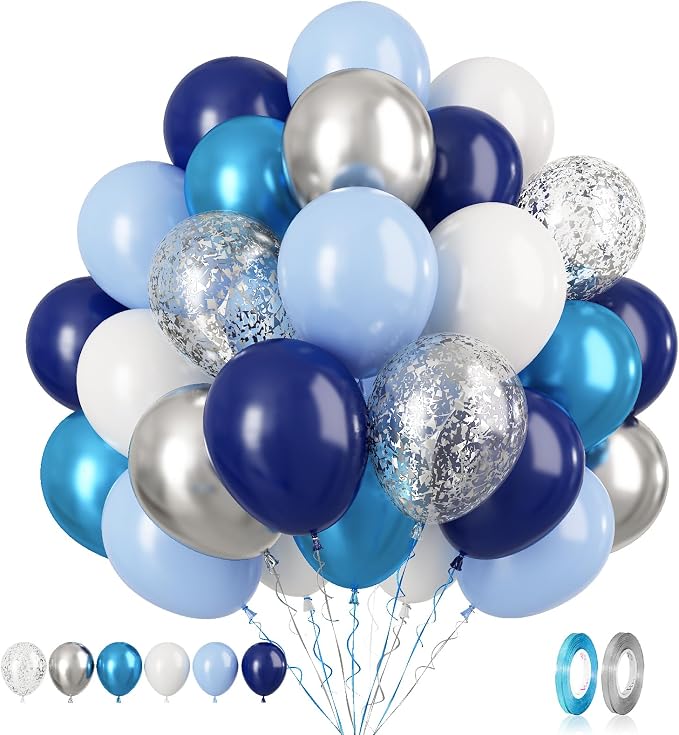 Navy Blue Silver Balloons Set by BIAPIAN