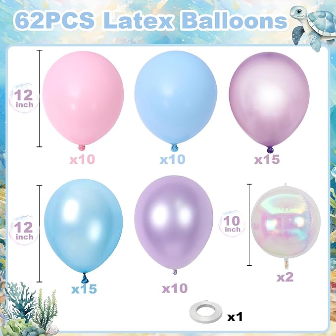 Pink Purple Blue Balloons, Pearl Pink Blue Purple Iridescent 4D Foil Balloon - Image 2