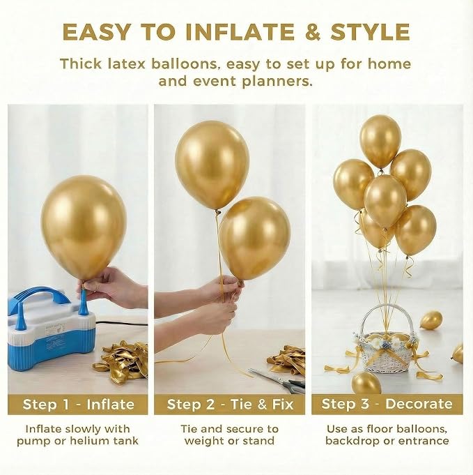 LOVESTOWN 110 PCS Gold Balloons, 12 Inch Bright Gold Latex Balloons | Birthday - Image 6