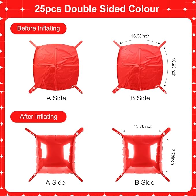 Red Square Foil Balloons 25 Pcs Metallic Red Balloons Wall Backdrop - Image 7