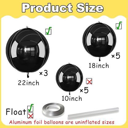 13pcs Black 4D Balloons 22" 18" 10" 4D Dark Ball Balloon Black Metallic Foil - Image 2