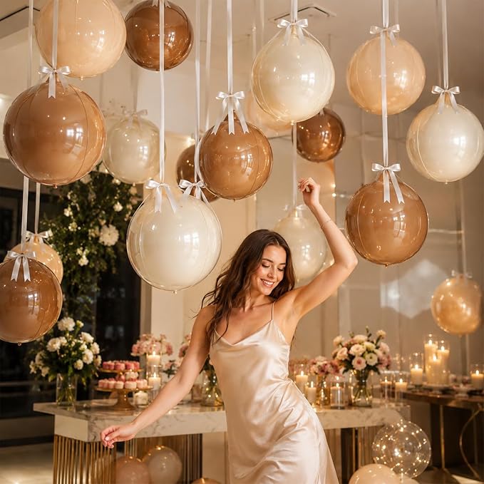 9 Pcs Nude Cream Beige Round Foil Balloons Netural Boho 4D Ball Balloons 22 In - Image 4