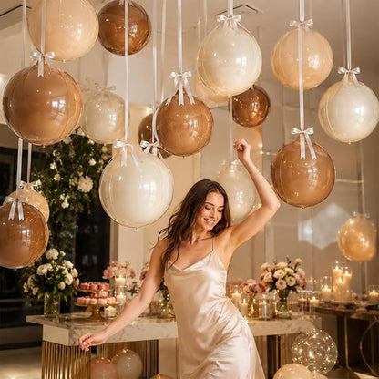 9 Pcs Nude Cream Beige Round Foil Balloons Netural Boho 4D Ball Balloons 22 In - Image 4