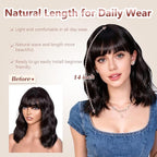 Dark Brown Bob Wig With Bangs Wave Wigs for Women 14 Inch Short Loose Wavy Heat Resistant Synthetic Wig Shoulder Length Hair for Daily and Cospaly Party Use