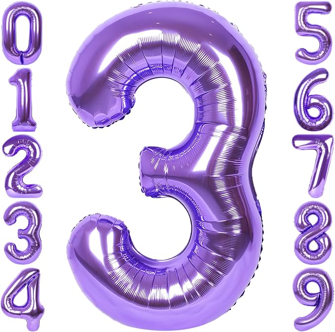RainbowQ Purple 3 Balloon Number 40 Inch 0-40 Foil Large Balloons | Big Mylar 3 by RainbowQParty