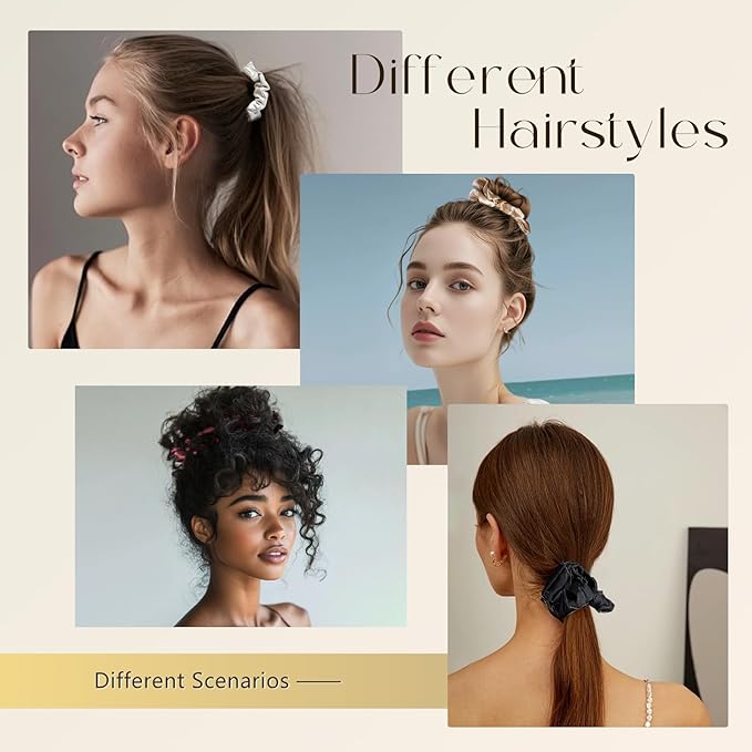 ZIMASILK 100% Mulberry Silk Hair Scrunchies, Best For Women And Girls’ Hair 19 Momme Elastic Hair Bands for Ponytail Holder Gentle And No hurt (3 Pack, Black)