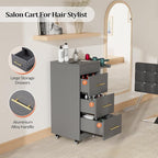 Salon Trolley Cart with Wheels, 3-Drawer Rolling Hair Styling Station, Mobile Beauty Trolley with Hot Tools Holder, Storage for Salon, Barbershop, Spa & Tattoo, Grey