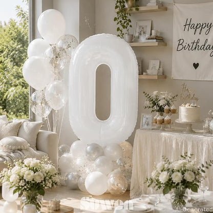 SUWEN 40 Inch White Large 0 Balloon Number Big Foil Helium Numbers 0-9 | Giant - Image 7