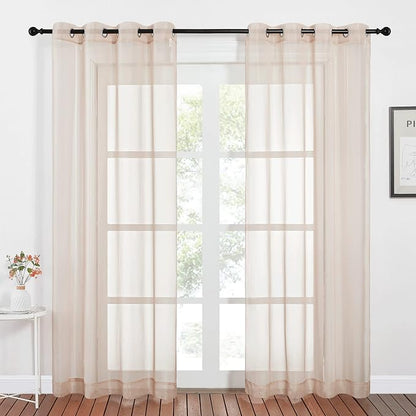NICETOWN Taupe Sheer Curtains 96 inches Long, Grommet Voile Textured Airy Sheer by NICETOWN