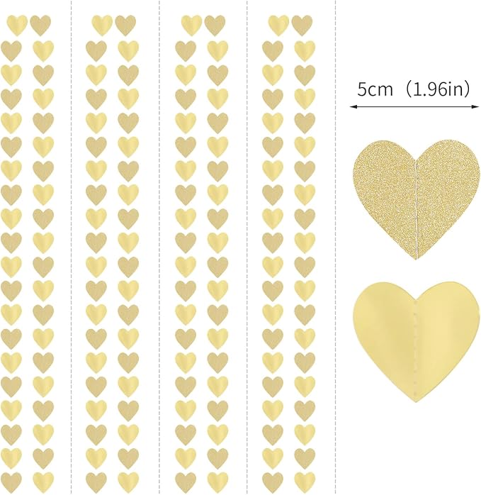Glitter Champagne-Gold Engagement Party-Decorations Heart-Garland - 52ft - Image 2