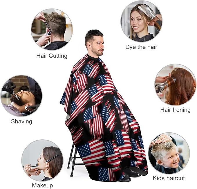 Extra Long Professional Salon Cape, Cool American Flag Apron Haircuting Salon Cape Gown for Hair Cutting Styling
