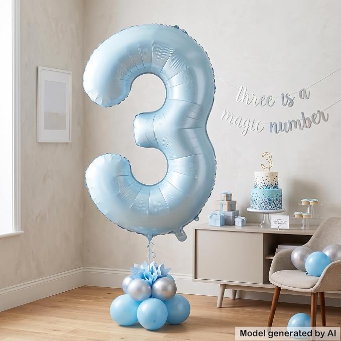 Light Blue Number 3 Balloon for 3th Anniversary Birthday Decor 40 Inch Foil | - Image 4