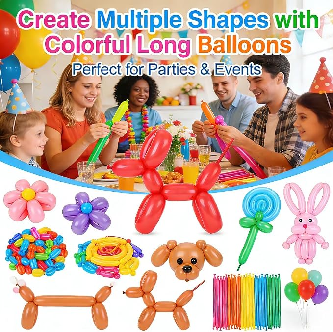 Balloon Pump Hand Held with 100pcs 260 Rainbow Balloons – Two Way Dual Action - Image 2