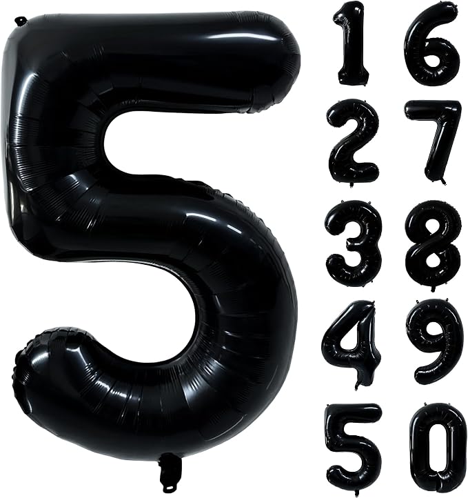 40 inch Black 5 Number Balloon Giant Foil Helium Balloons Black Large Digital by Yeodong
