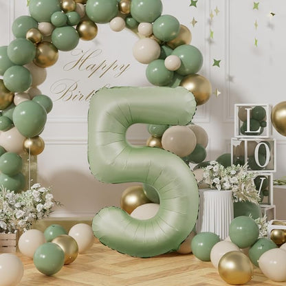 AULE 40 Inch Sage Green 5 Balloon Numbers Foil 0-9 Birthday Big Numbers | - Image 3