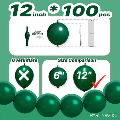 PartyWoo Dark Green Linking Balloons 100pcs 12 Inch Emerald Link Balloons | - Image 4