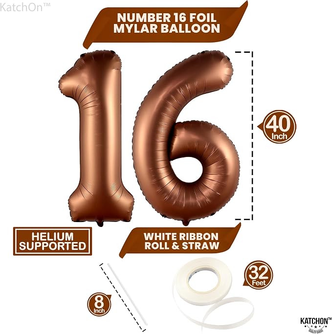 KatchOn Coffee Brown 1-Piece Number 16 Balloon - Image 4