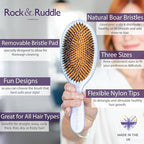 Rock & Ruddle Natural Mixed Boar Bristle Hair Brush for Women and Kids (Small/Travel Size, 17.5cm - Perfect for Wet or Dry Hair, Detangling Smoothing Blowdrying - Made in UK - Tile Blue