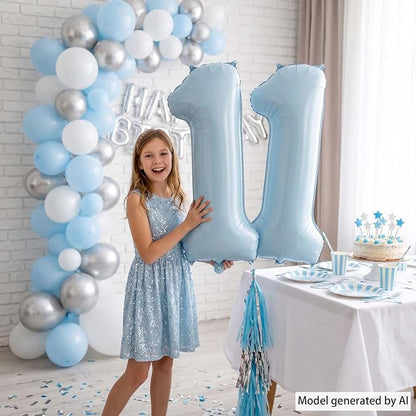 Baby Blue Number 11 Balloon 40 Inch, Pastel Foil Digit Theme Party Supplies | - Image 2