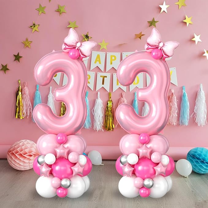 40 Inch Pink Number 3 Balloon for 3rd Birthday Decoration Pastel Baby Pink - Image 4