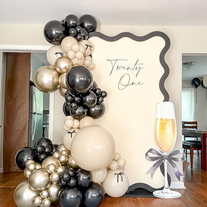 Black and Gold Balloon Arch Kit 138Pcs Chrome Gold Sand White Star Foil Balloons - Image 5